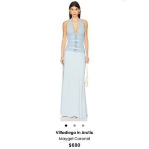 Maygel Coronel Villadiego Dress in Arctic Powder Blue Maxi Rosettes One Size S M